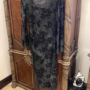 Cider Black Velvet Dress with Floral Pattern
